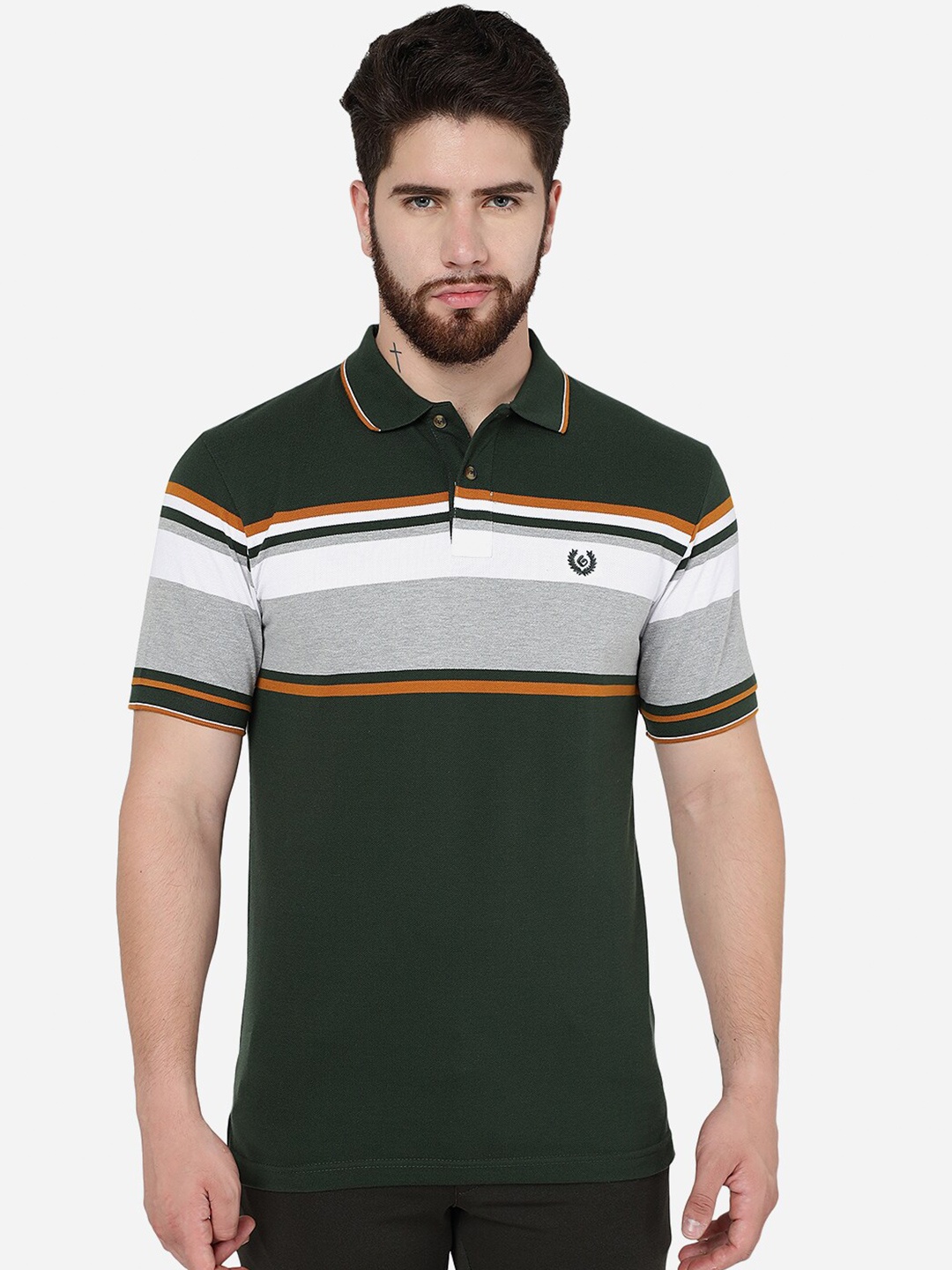 

Greenfibre Striped Polo Collar Slim Fit T-shirt, Green