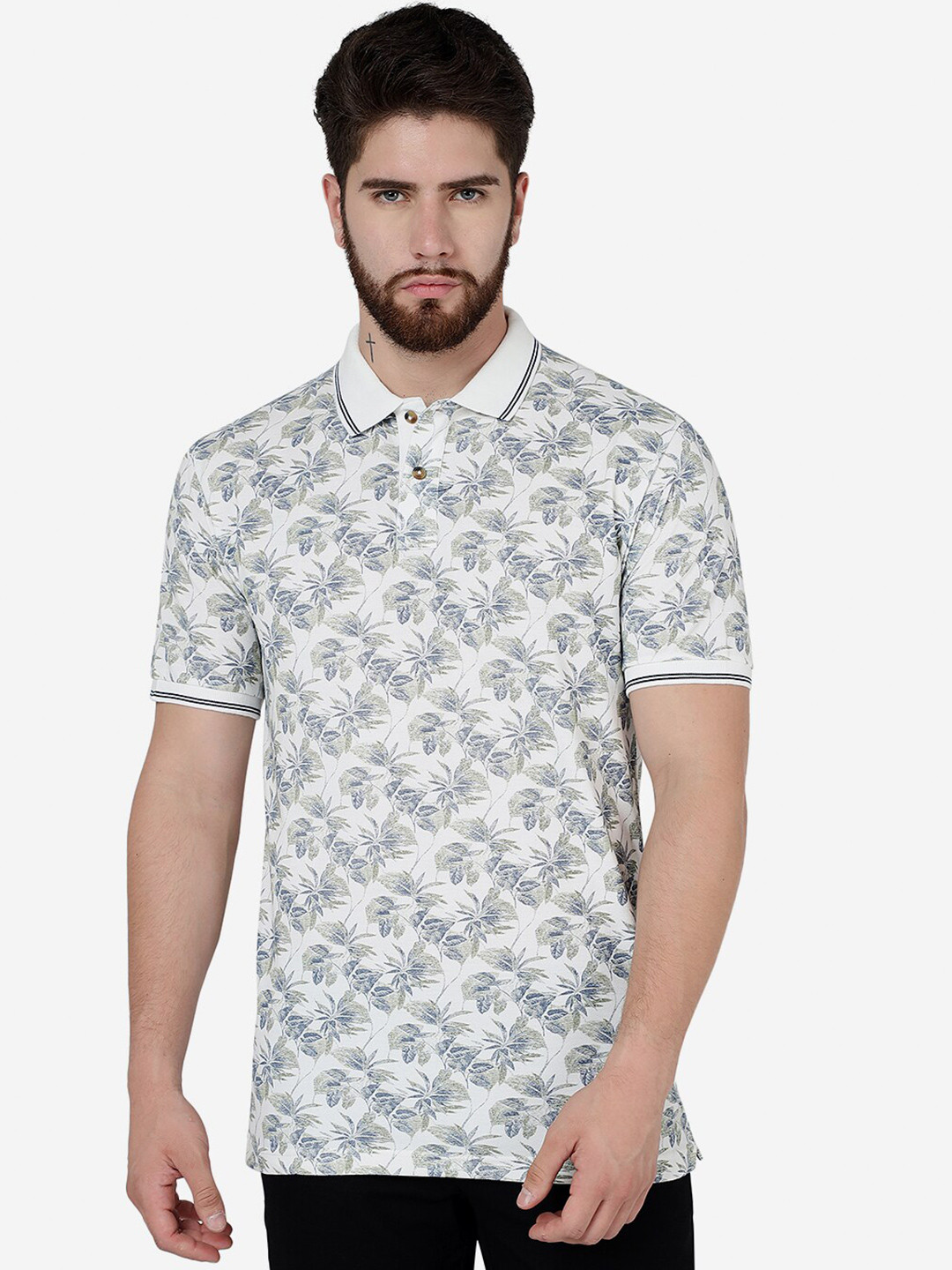 

Greenfibre Floral Printed Polo Collar Slim Fit T-shirt, White