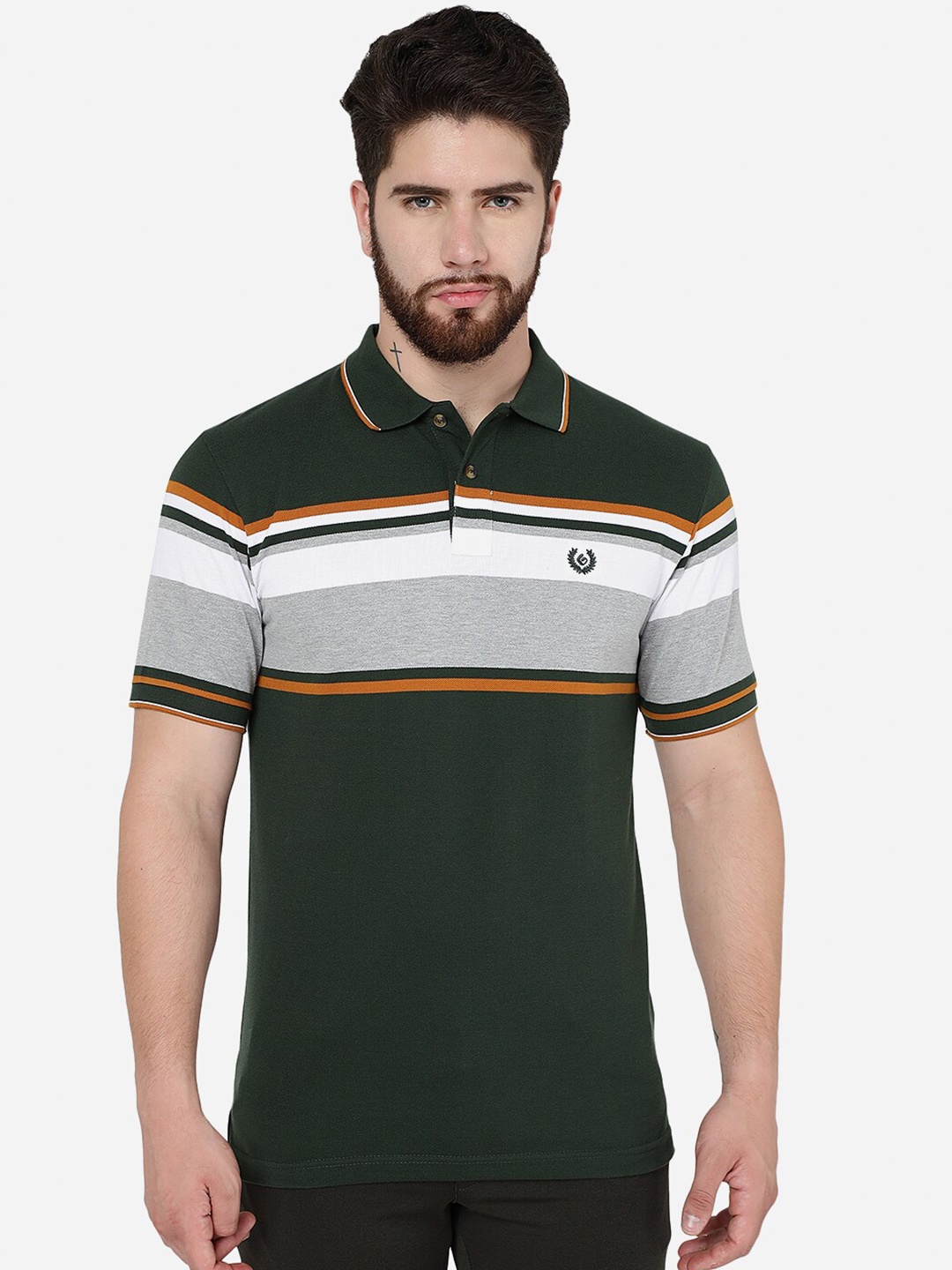 

Greenfibre Striped Polo Collar Slim Fit T-shirt, Green