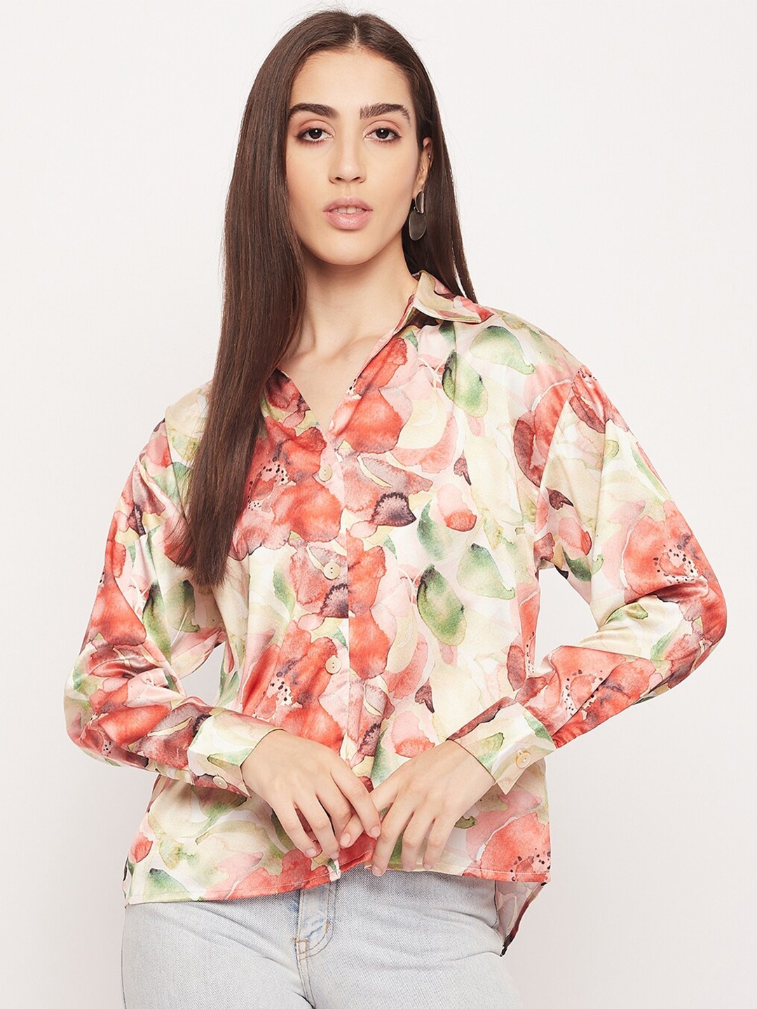 

Madame Floral Printed Opaque Casual Shirt, Orange