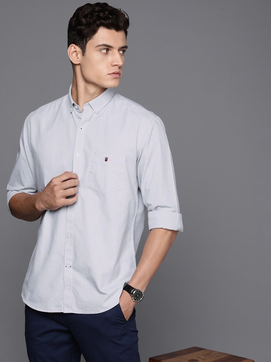 

Louis Philippe Sport Men Pure Cotton Solid Slim Fit Casual Shirt, Grey