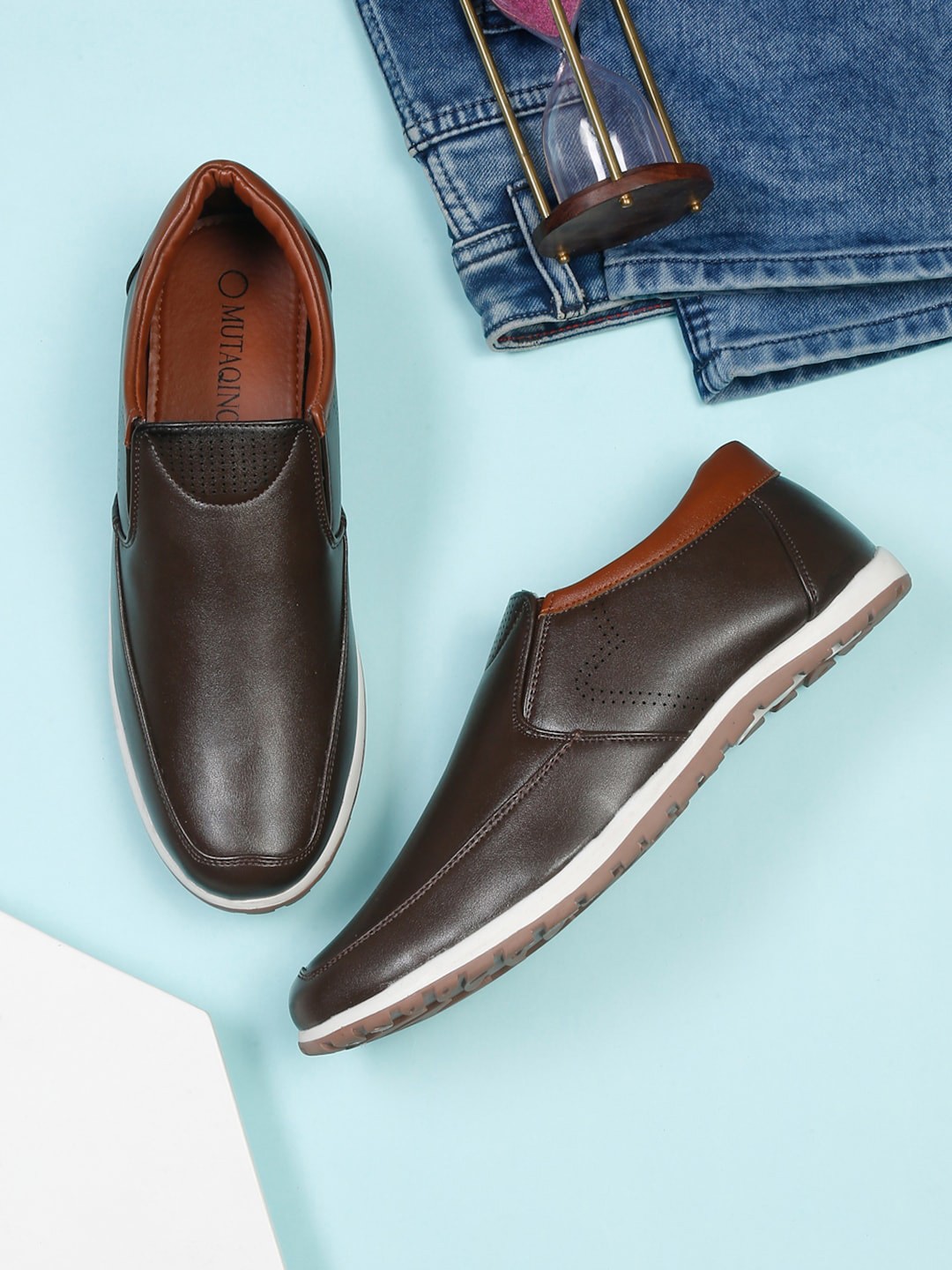 

MUTAQINOTI Men Perforated Lightweight Slip-On Sneakers, Brown