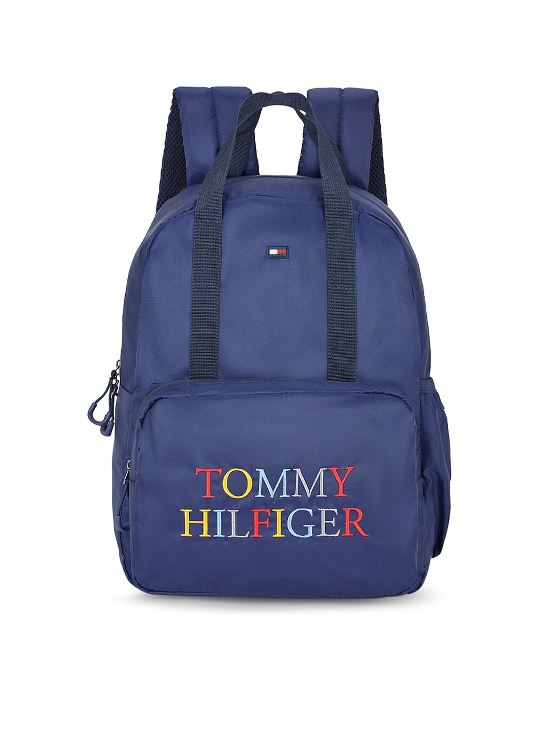 

Tommy Hilfiger Unisex Navy Blue & Red Typography Backpack