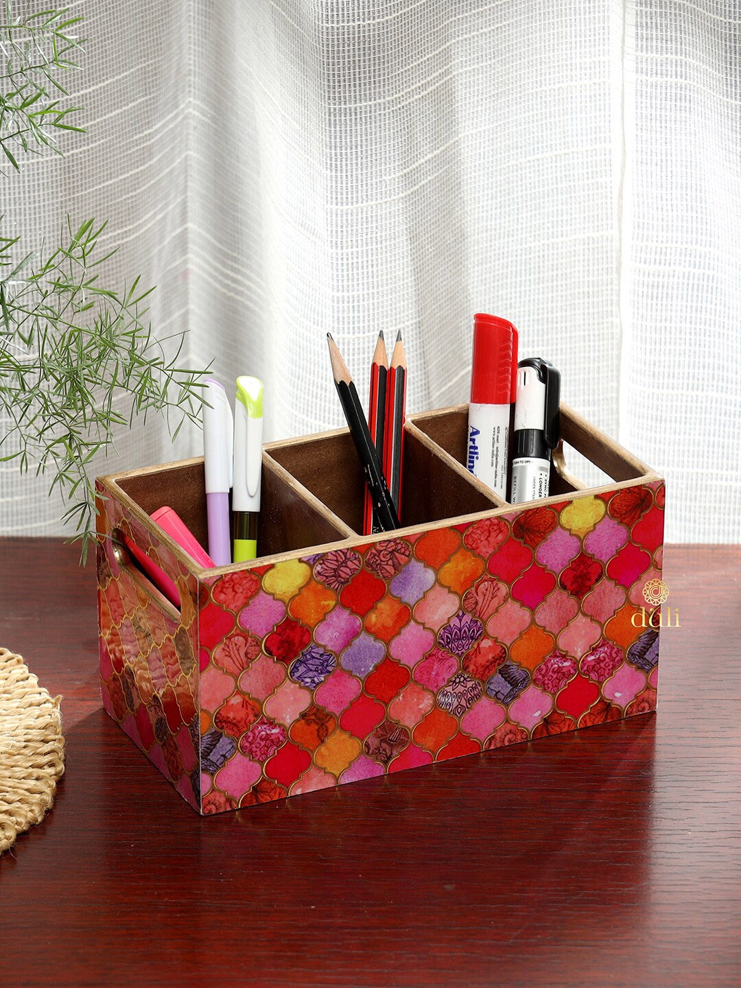

DULI Red Multipurpose Wooden Utility Holder With 3 Sections