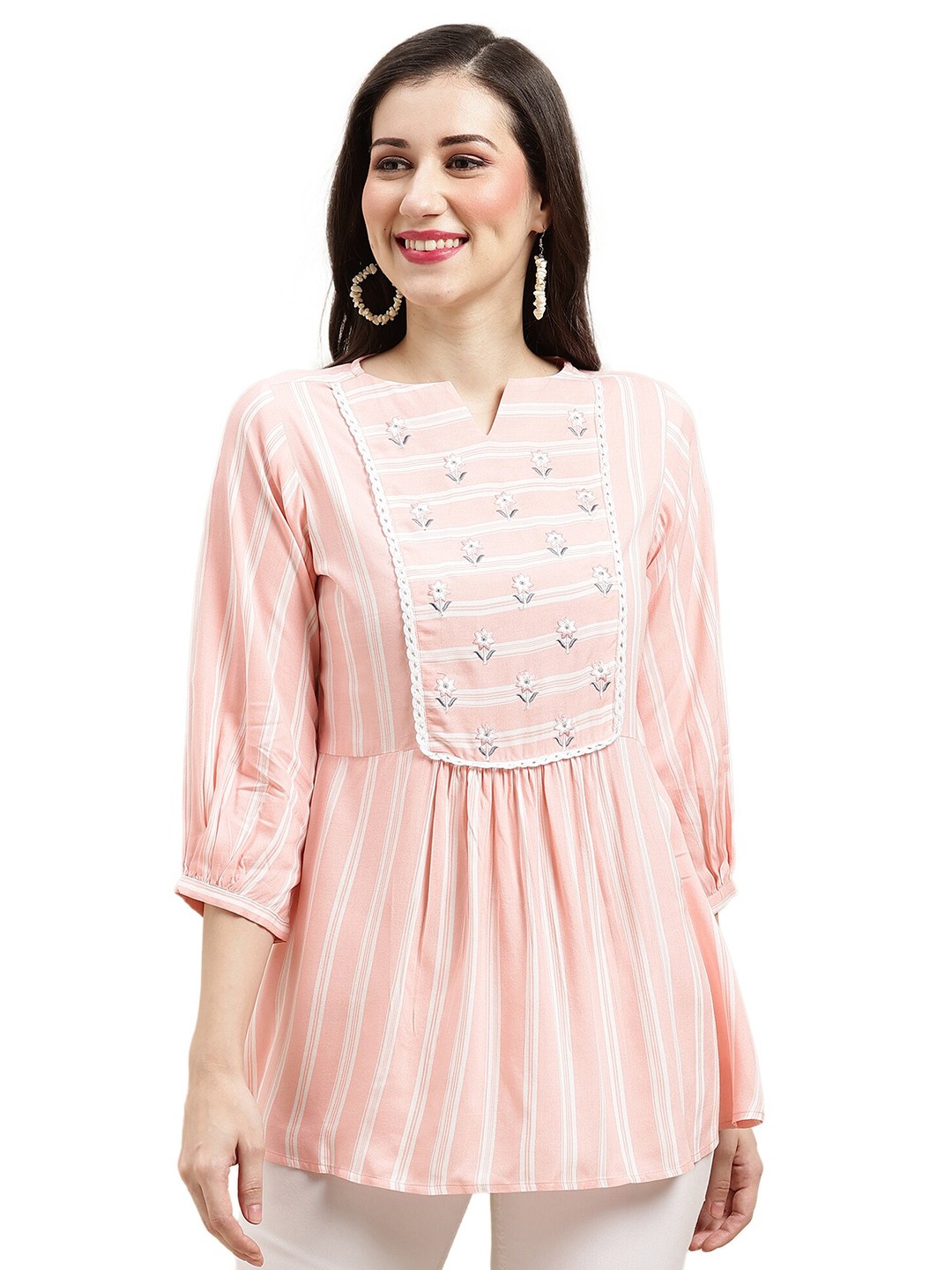 

KALINI Pink Striped Longline Top