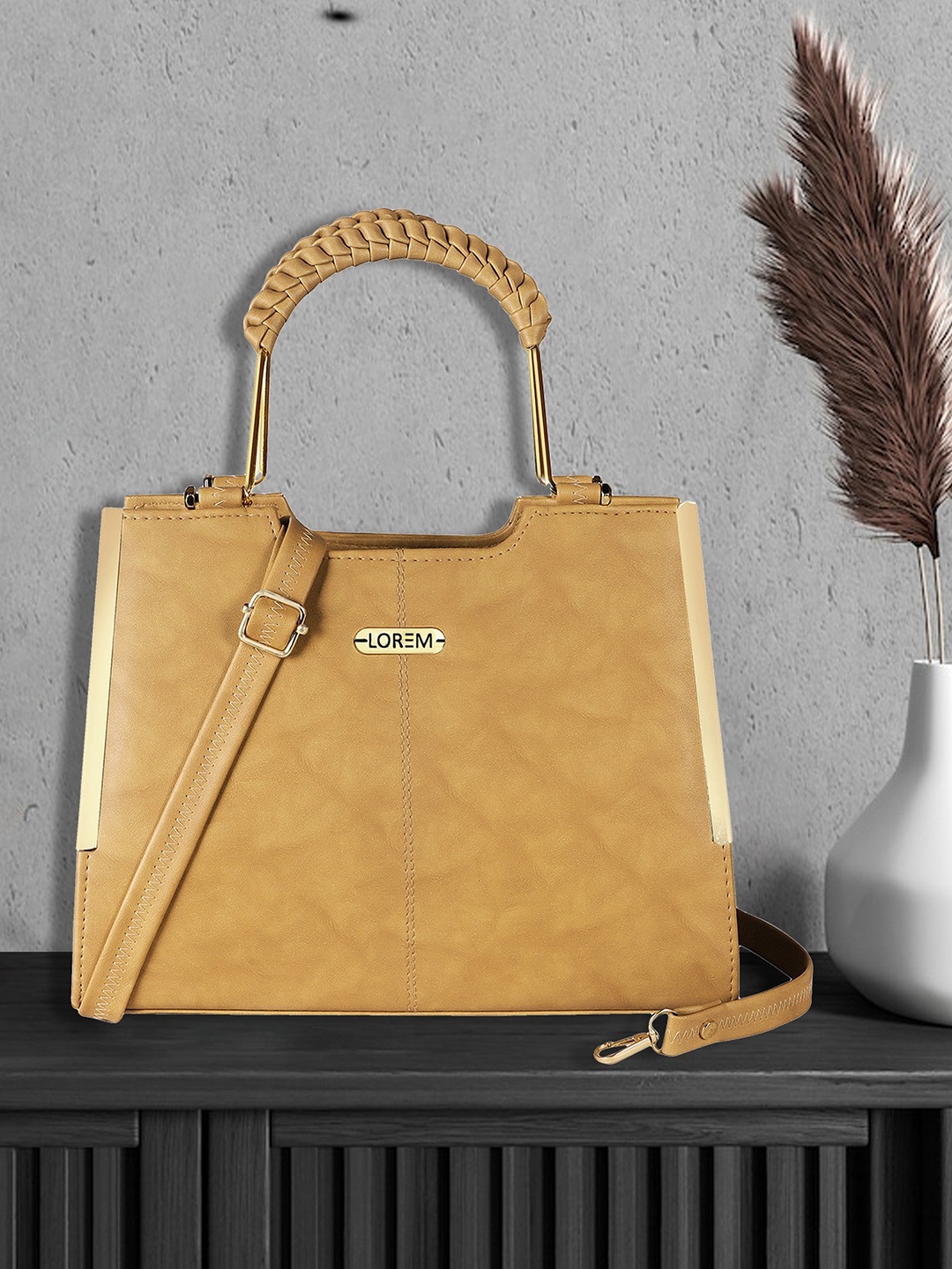 

LOREM Structured Handheld Bag, Mustard