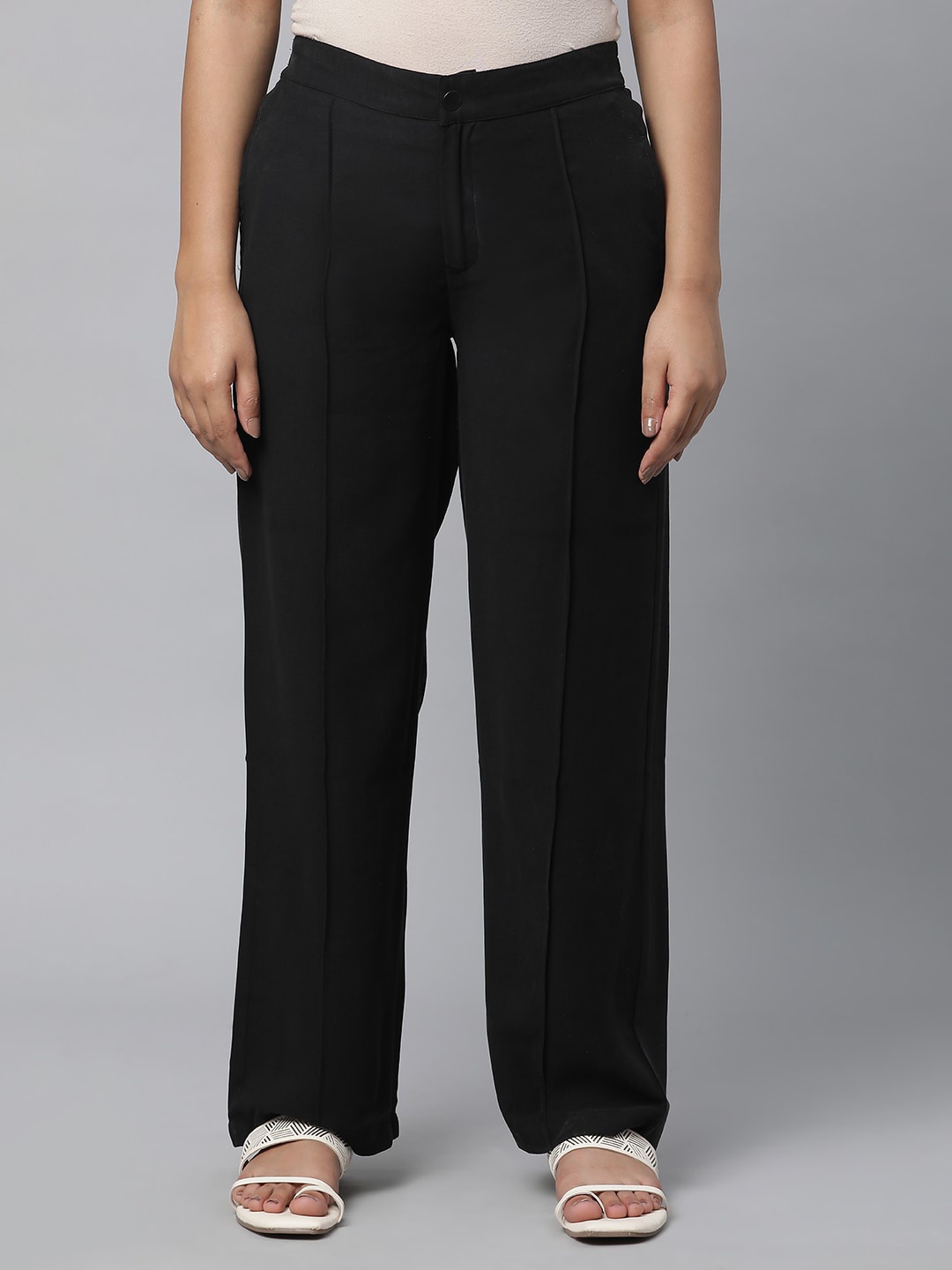 

elleven Women Mid-Rise Ethnic Parallel Trousers, Black
