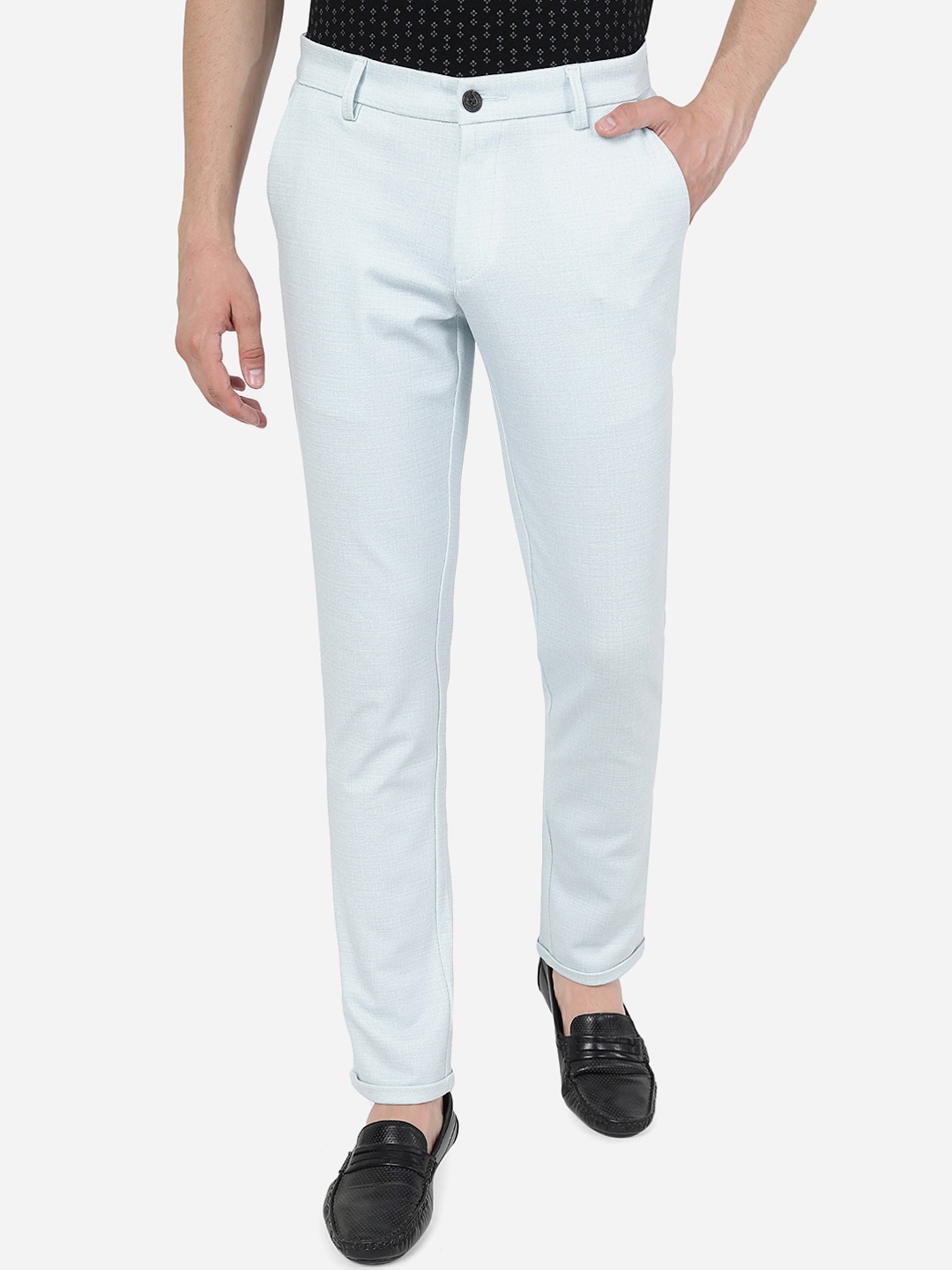 

JADE BLUE Men Mid-Rise Pure Cotton Trousers