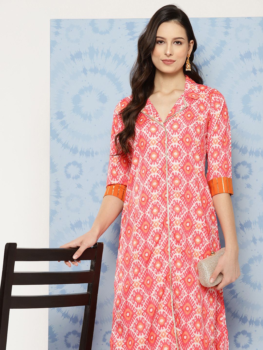 

Ahalyaa Women Ethnic Motifs Printed Regular Gotta Patti Kurta with Palazzos, Coral