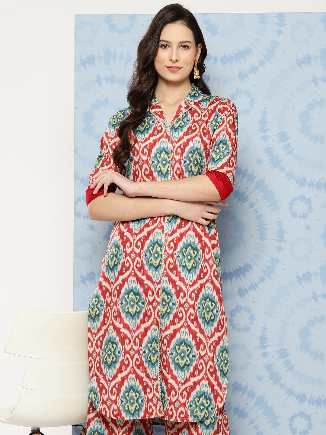 

Ahalyaa Women Ethnic Motifs Printed Regular Gotta Patti Kurta with Palazzos, Maroon