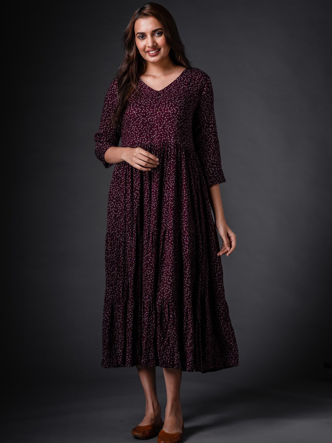

Vismay Floral Printed A-Line Dress, Maroon