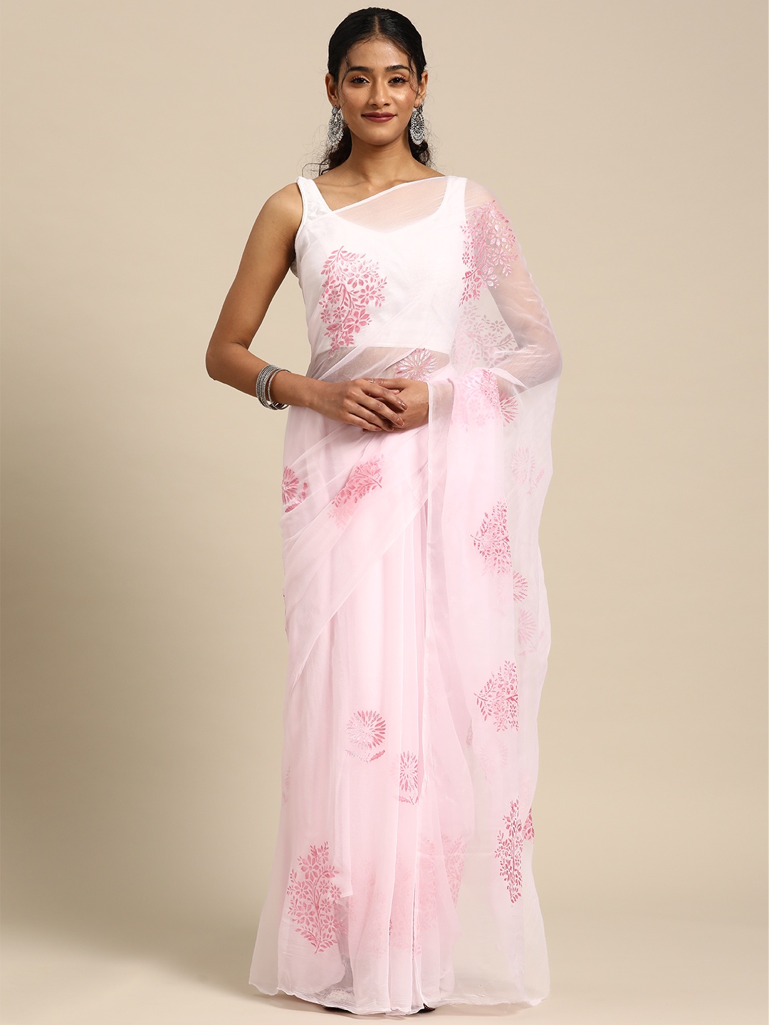 

La Vastraa Floral Pure Chiffon Saree, Pink