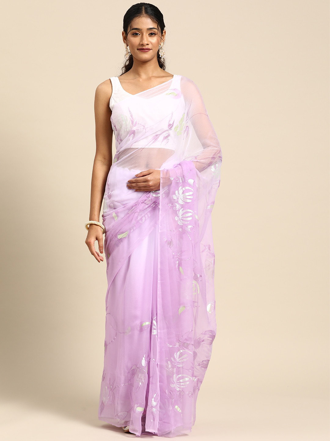 

La Vastraa Floral Pure Chiffon Saree, Purple
