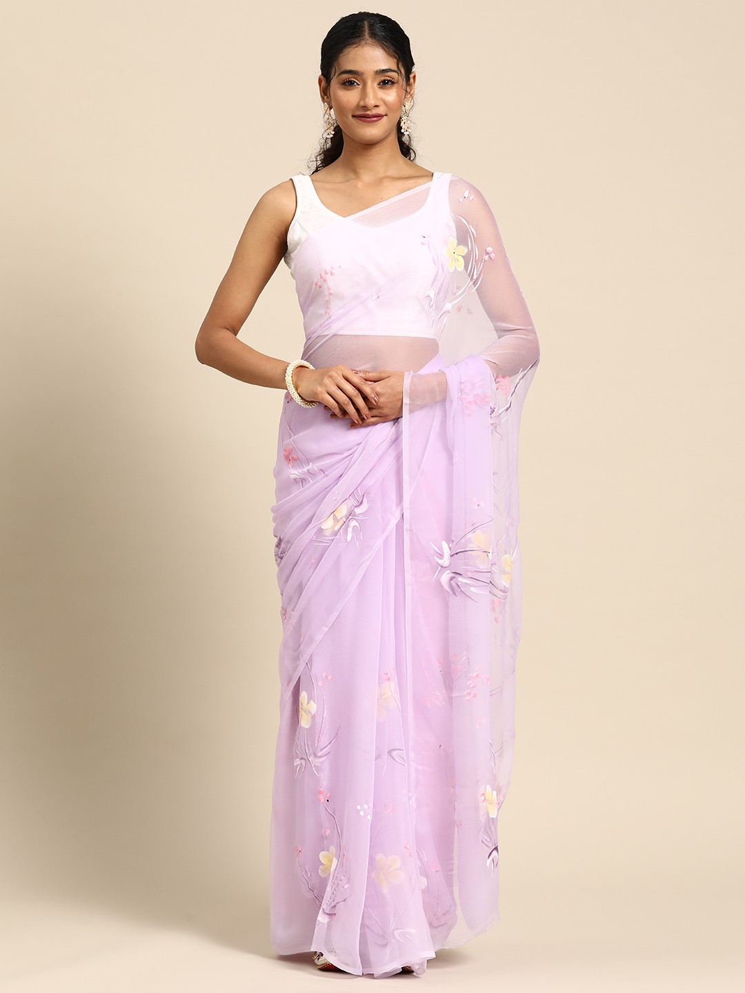 

La Vastraa Floral Pure Chiffon Saree, Purple