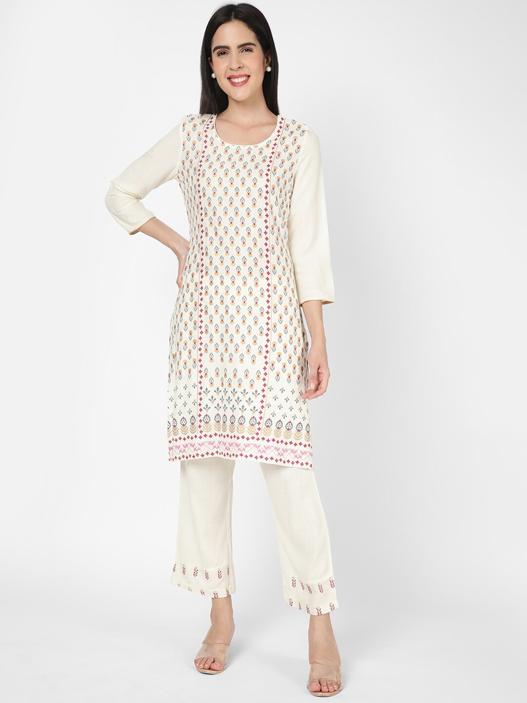 

R&B Ethnic Motifs Printed Kurta With Trousers, White