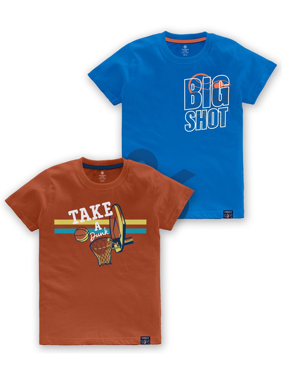 

CODEZ Boys Pack of 2 Typography Printed Cotton T-shirts, Brown