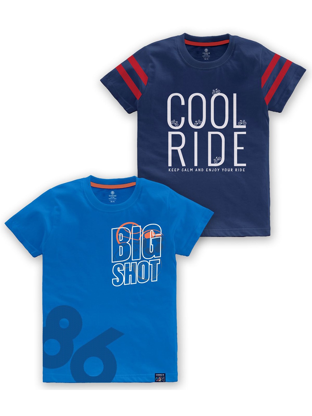 

CODEZ Boys Pack of 2 Typography Printed Cotton T-shirts, Blue