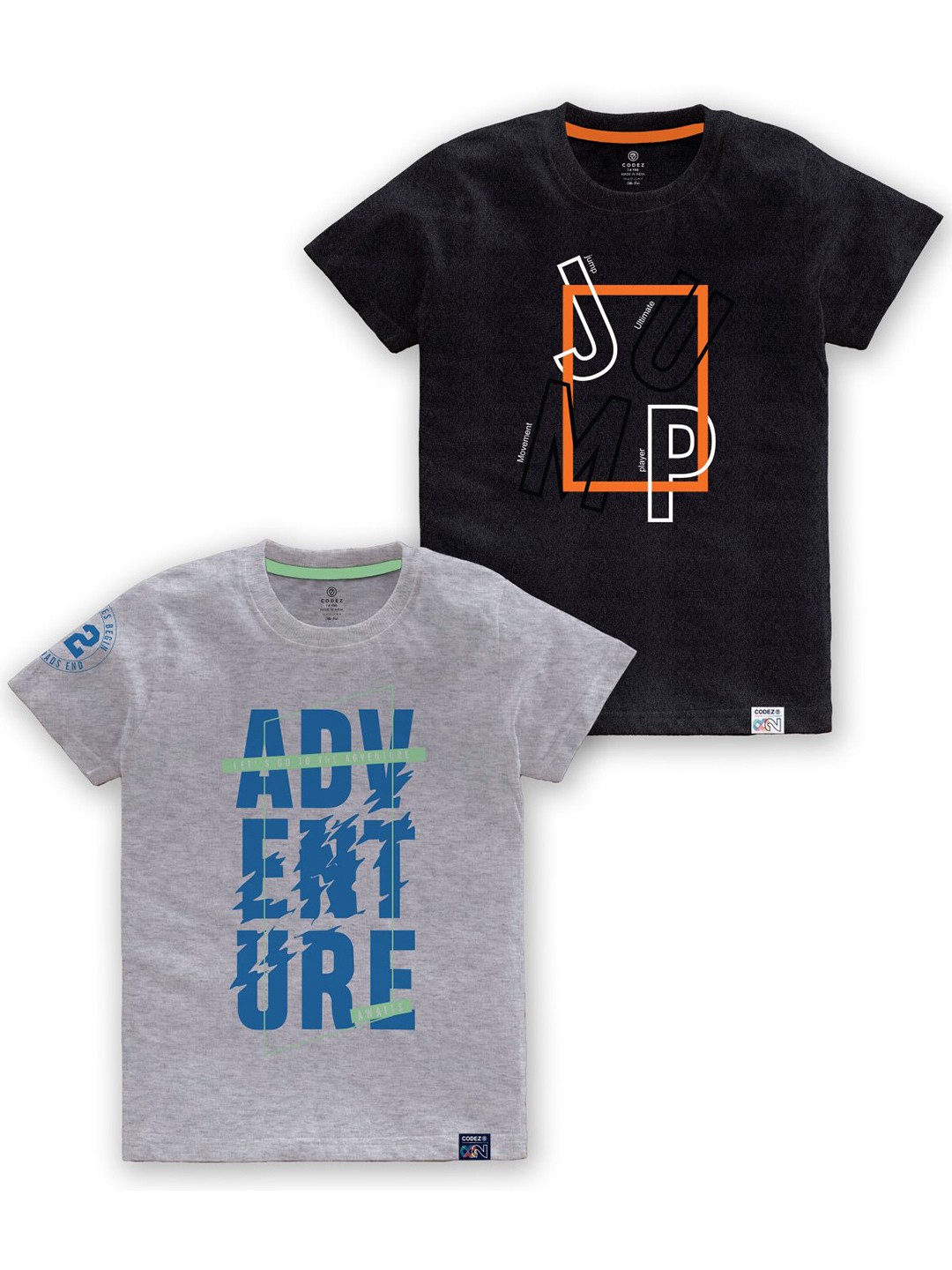 

CODEZ Boys Pack of 2 Typography Printed Cotton T-shirts, Grey