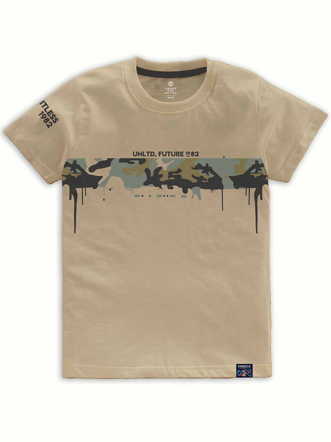 

CODEZ Boys Graphic Printed Cotton T-shirt, Beige