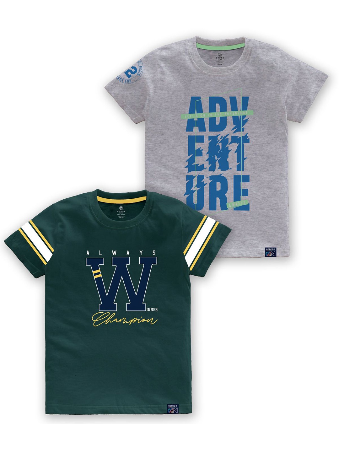 

CODEZ Boys Pack of 2 Typography Printed Cotton T-shirts, Teal