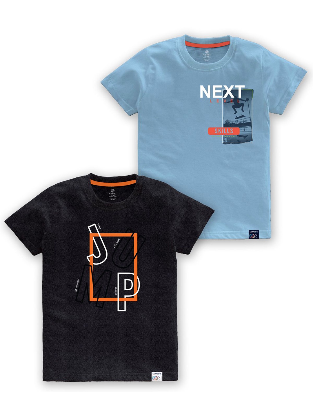 

CODEZ Boys Pack of 2 Typography Printed Cotton T-shirts, Black