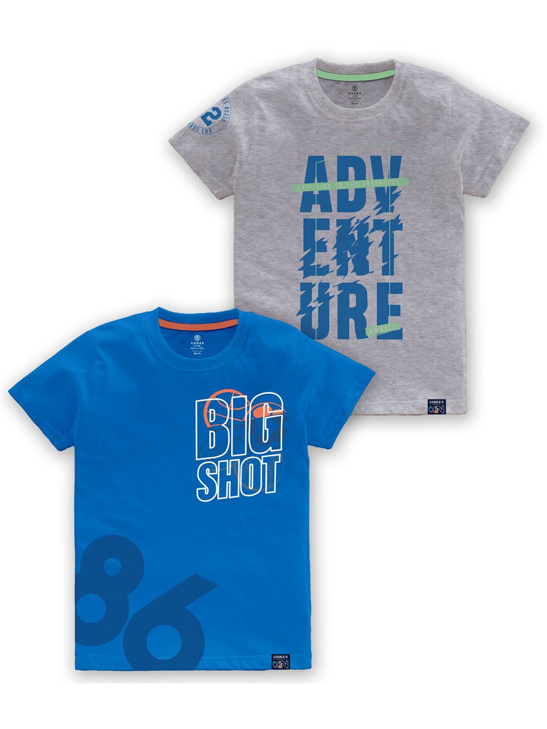 

CODEZ Boys Pack Of 2 Printed Cotton T-shirts, Blue