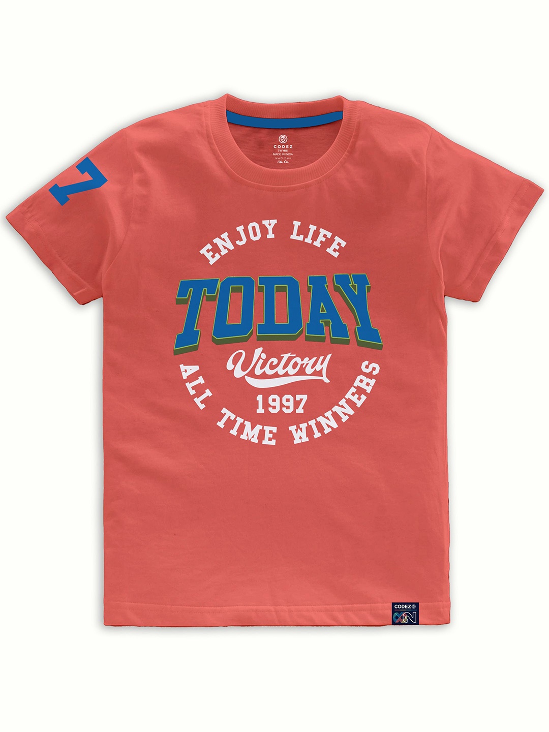 

CODEZ Boys Typography Printed Short Sleeves Cotton T-shirt, Coral