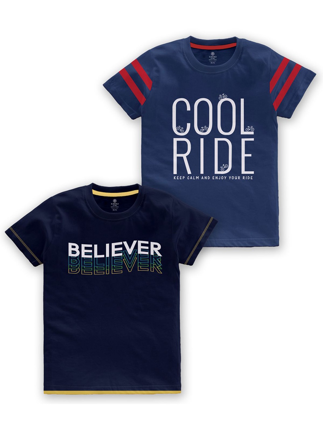 

CODEZ Boys Pack of 2 Typography Printed Cotton T-shirts, Navy blue