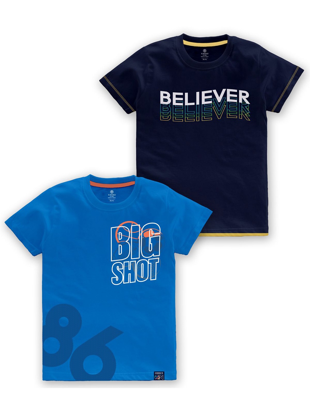 

CODEZ Boys Pack of 2 Typography Printed Cotton T-shirts, Blue