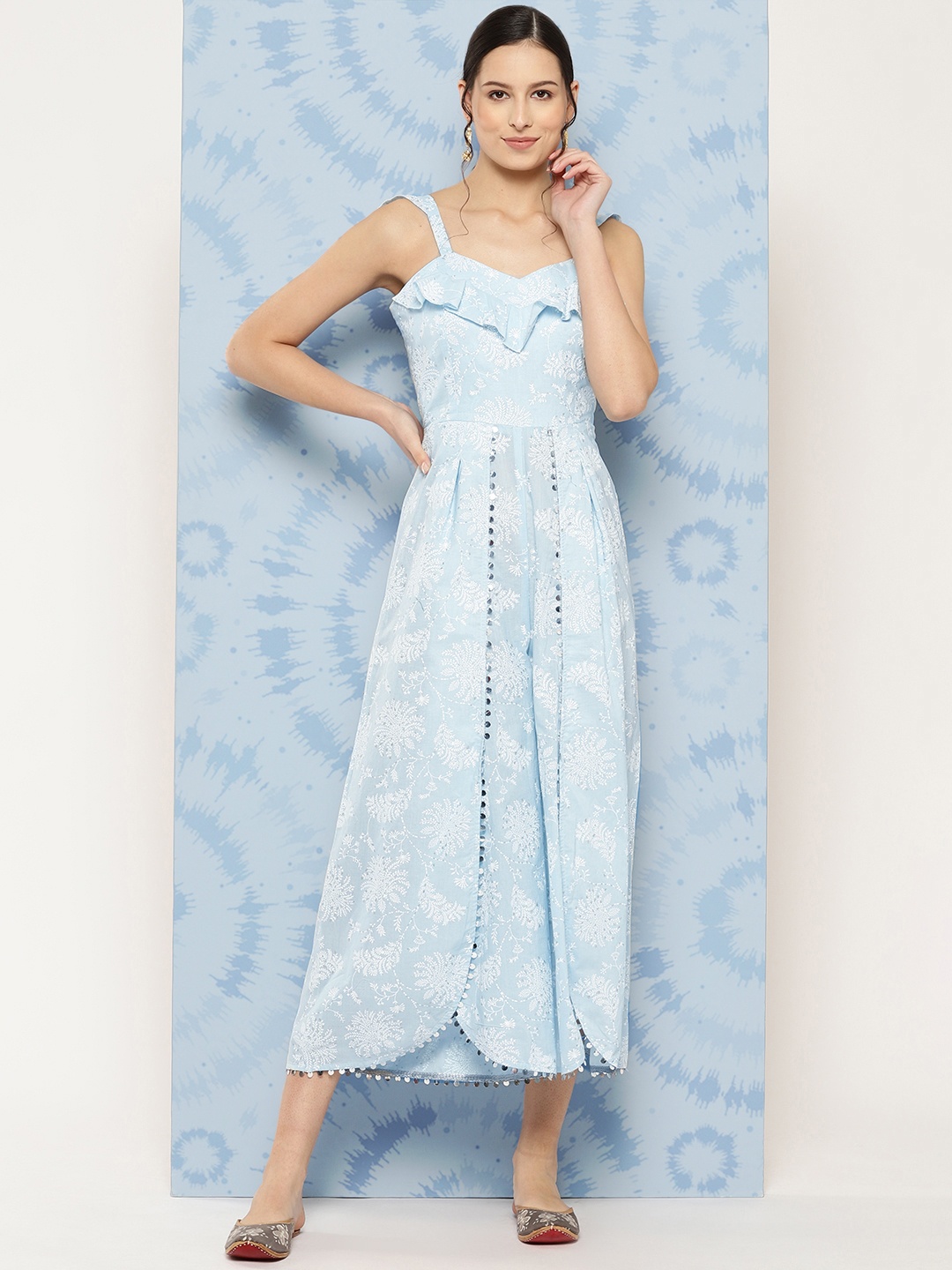 

Ahalyaa Printed Basic Jumpsuit with Ruffles, Blue