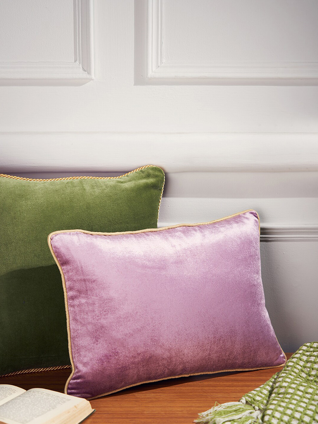 

Pure Home and Living Green & Pink Rectangle Reversible Velvet Cushion Cover