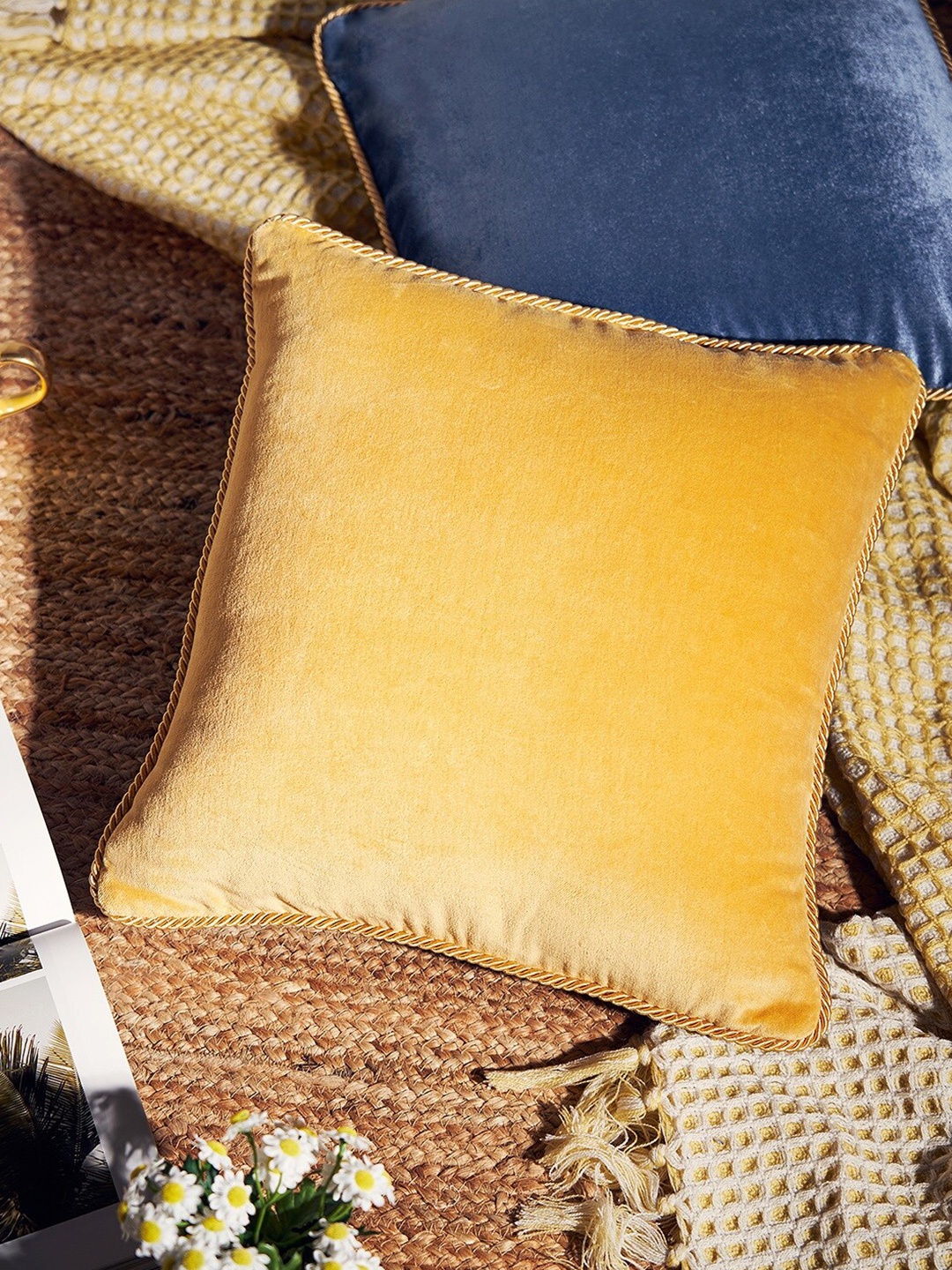 

Pure Home and Living Yellow & Blue Reversible Square Cushion Cover