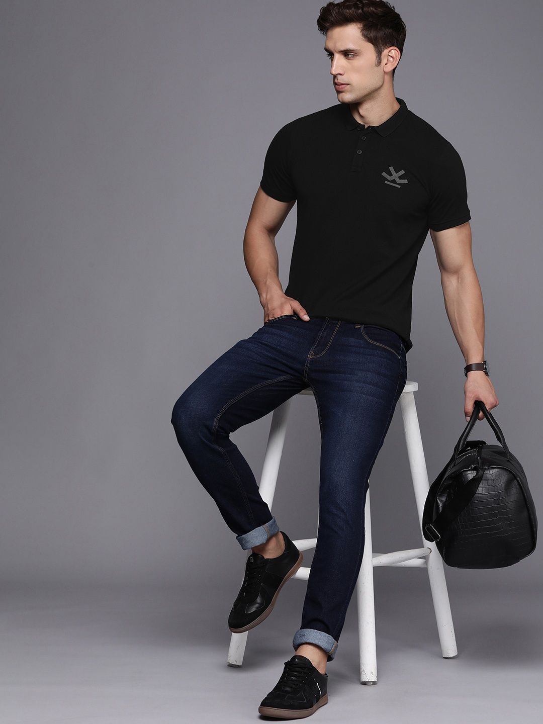 

WROGN Brand Logo Embroidered Detail Polo Collar Slim Fit T-shirt, Black