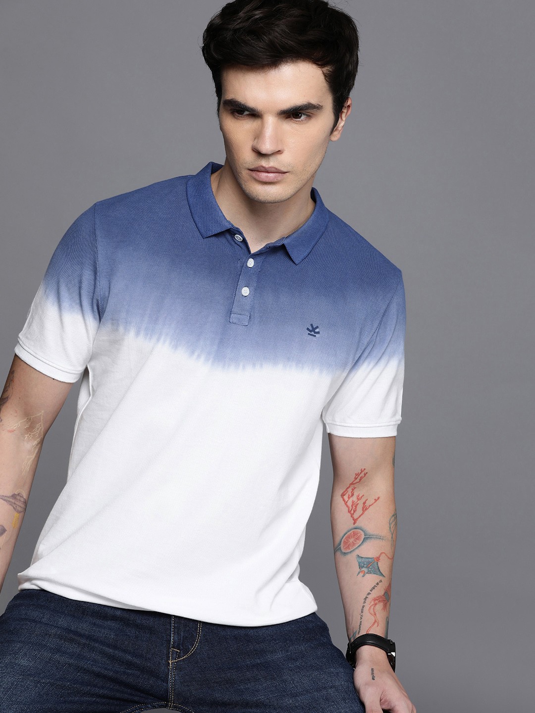 

WROGN Ombre Polo Collar Pure Cotton Applique Slim Fit T-shirt, White