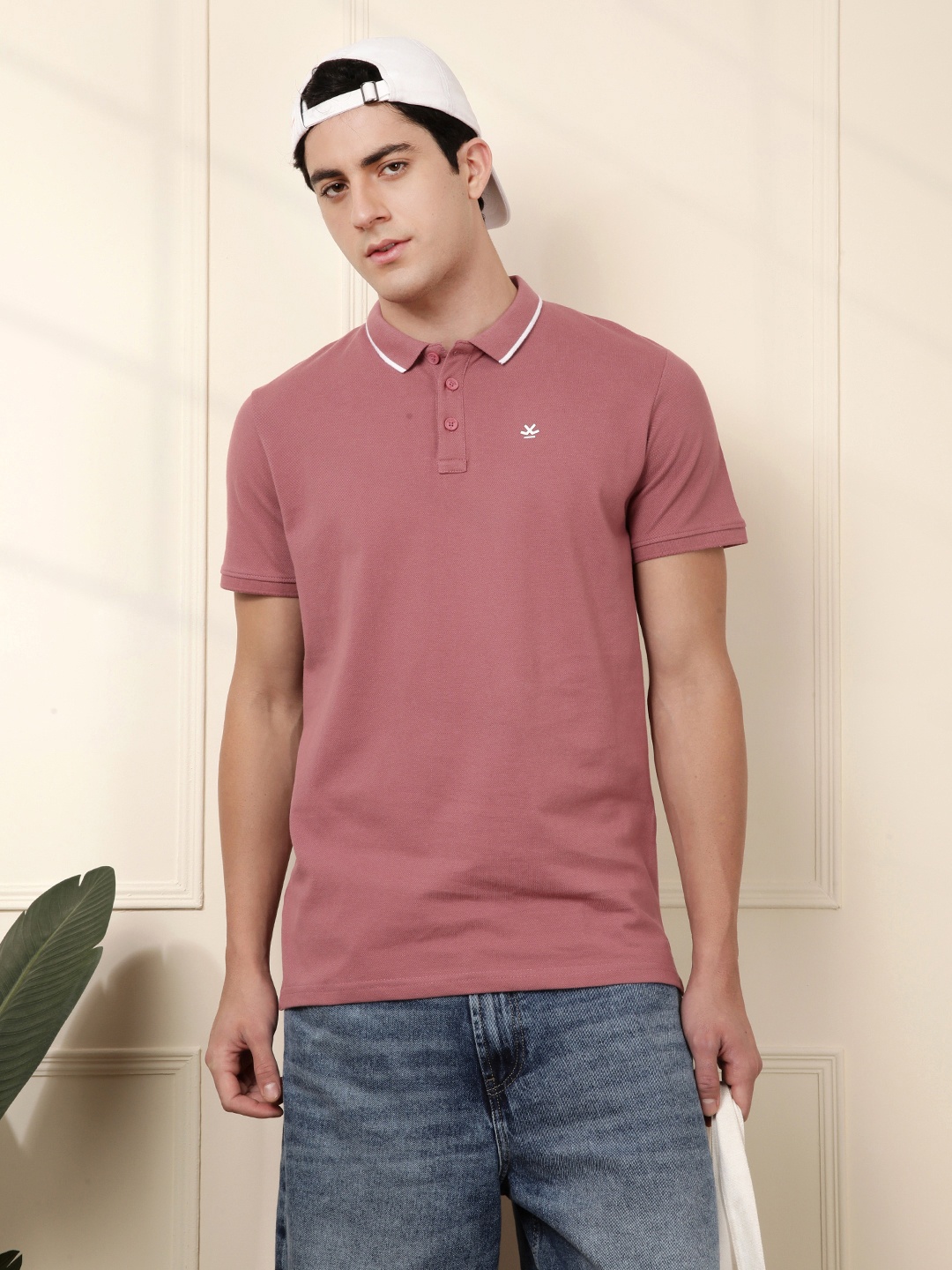 

WROGN Men Solid Polo Collar T-shirt, Mauve