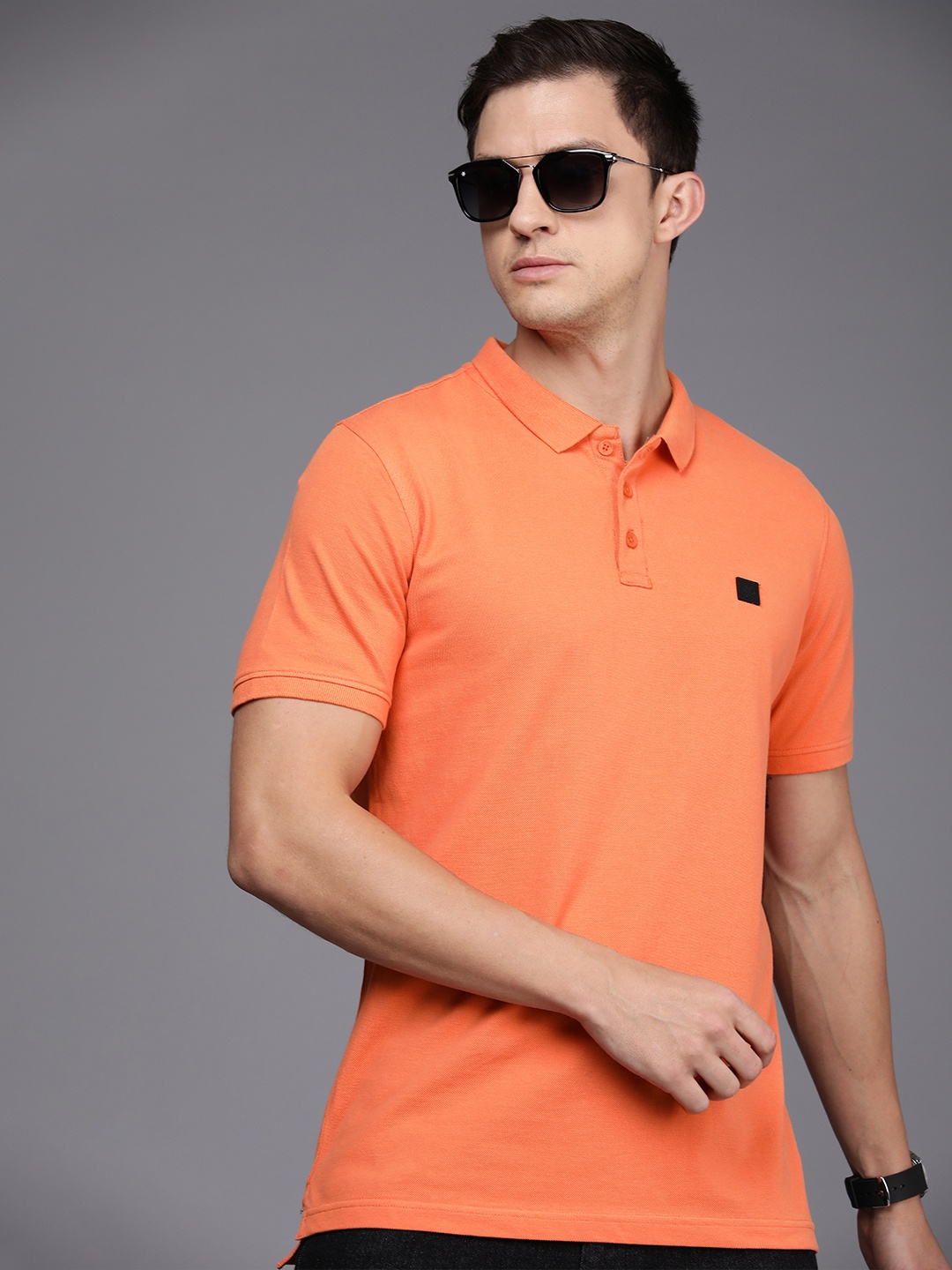 

WROGN Men Polo Collar Pure Cotton Slim Fit T-shirt, Orange