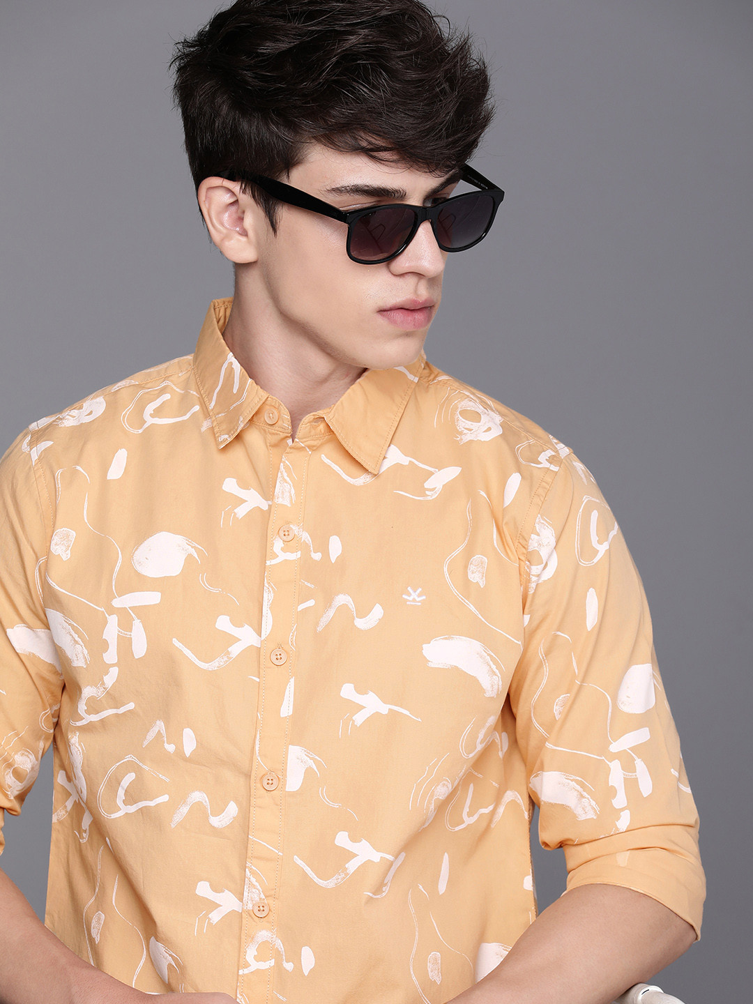

WROGN Slim Fit Abstract Printed Pure Cotton Casual Shirt, Peach
