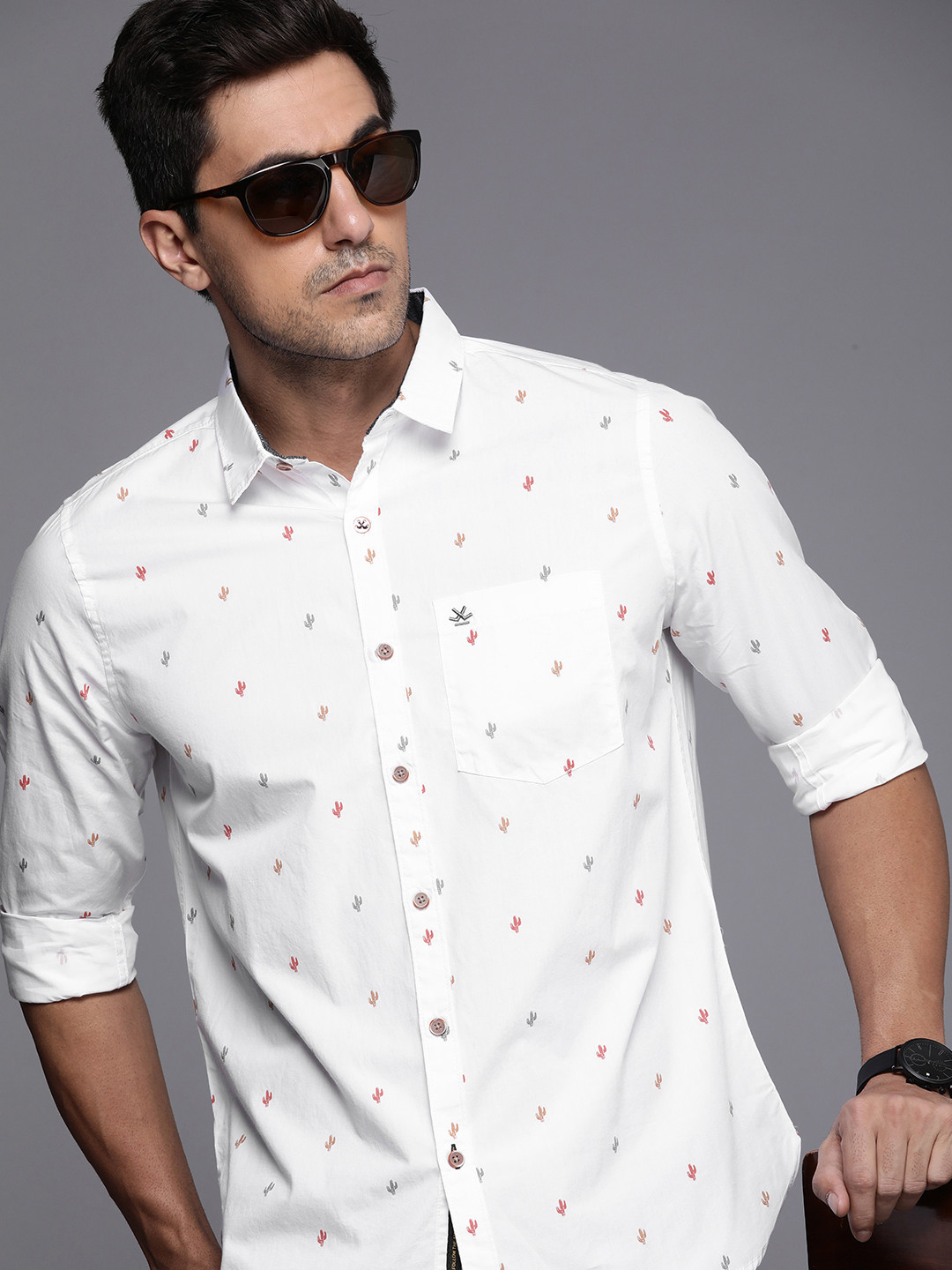 

WROGN Men Pure Cotton Opaque Printed Casual Shirt, White