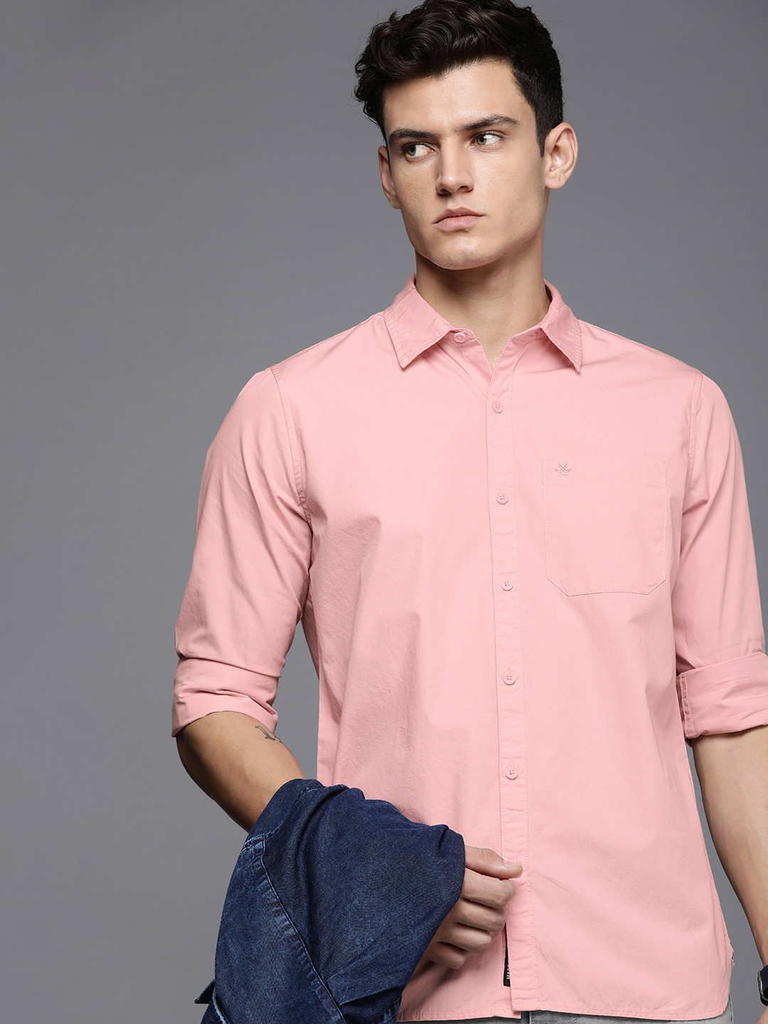 

WROGN Men Pure Cotton Slim Fit Opaque Casual Shirt, Pink
