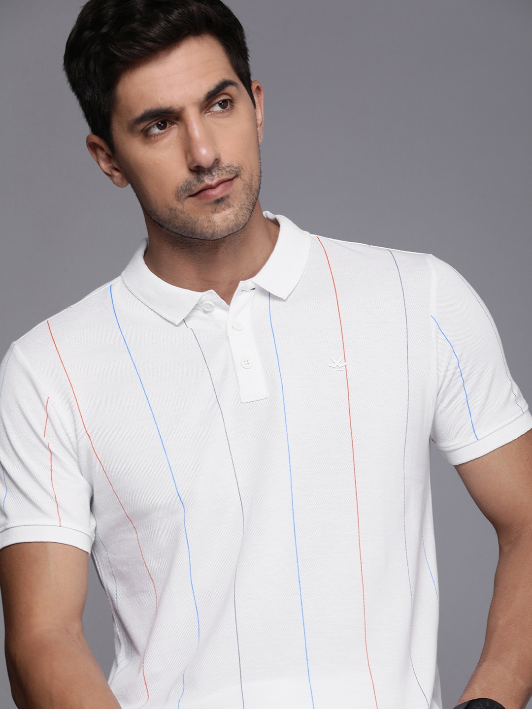 

WROGN Striped Polo Collar Slim Fit T-shirt, White
