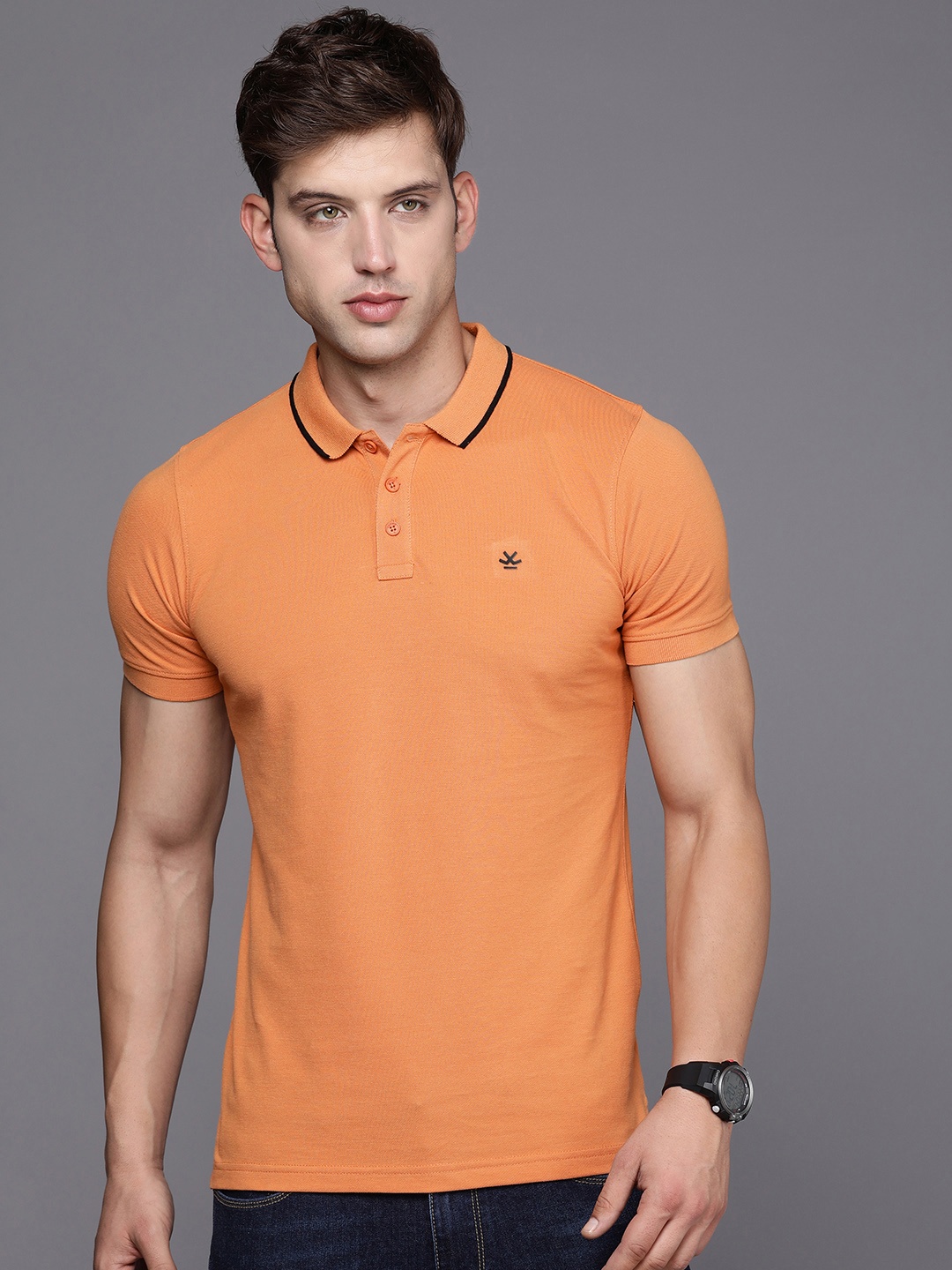 

WROGN Men Solid Polo Collar T-shirt, Orange
