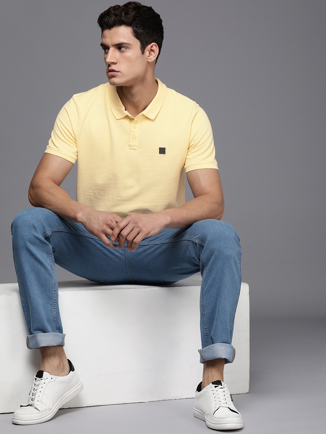 

WROGN Men Polo Collar Pure Cotton Slim Fit T-shirt, Yellow