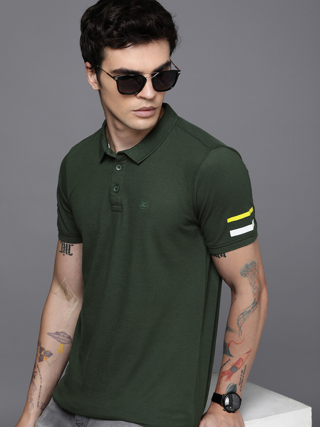 

WROGN Men Polo Collar Slim Fit T-shirt, Olive
