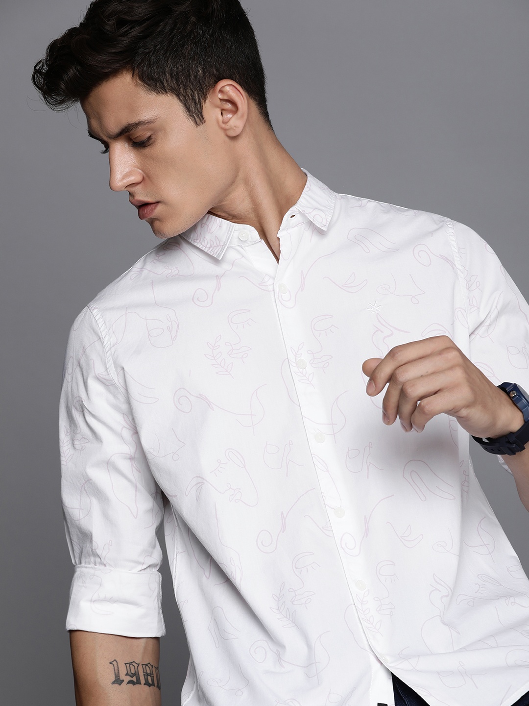 

WROGN Pure Cotton Printed Casual Shirt, White