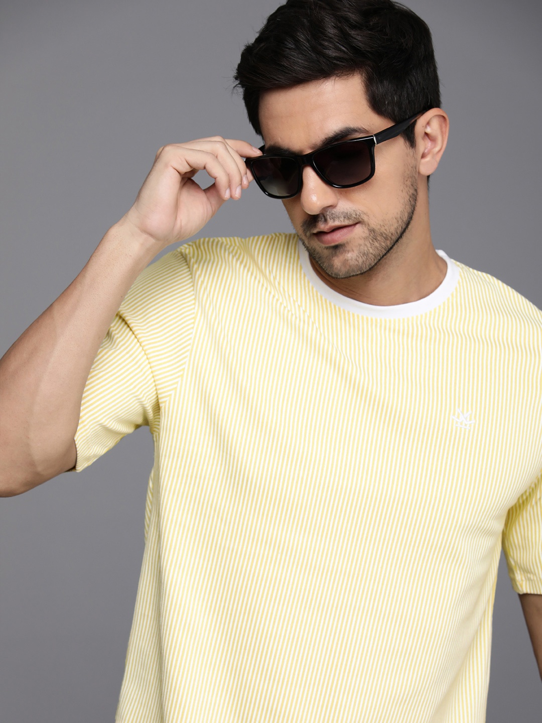 

WROGN Round Neck Striped Casual T-shirt, Yellow