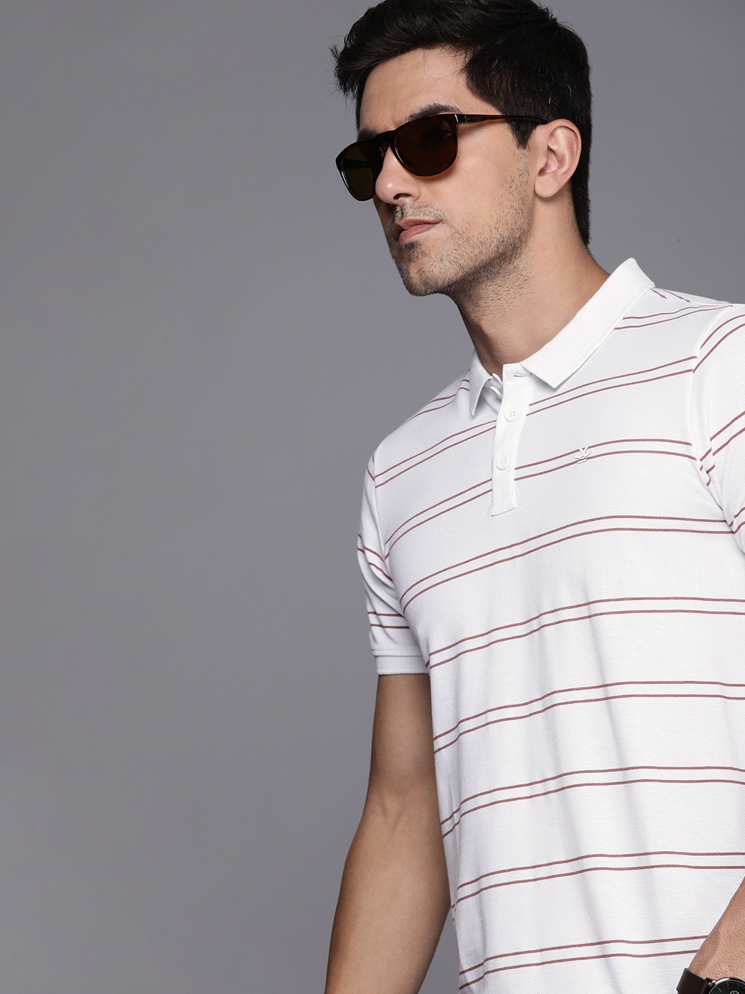 

WROGN Men Striped Polo Collar Slim Fit T-shirt, White