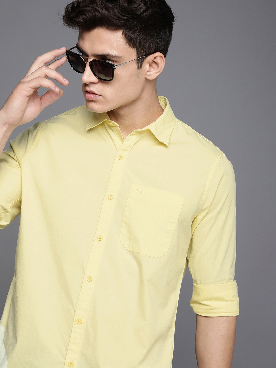 

WROGN Men Pure Cotton Slim Fit Opaque Casual Shirt, Yellow