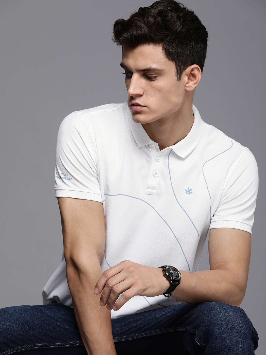 

WROGN Men Printed Polo Collar Slim Fit T-shirt, White