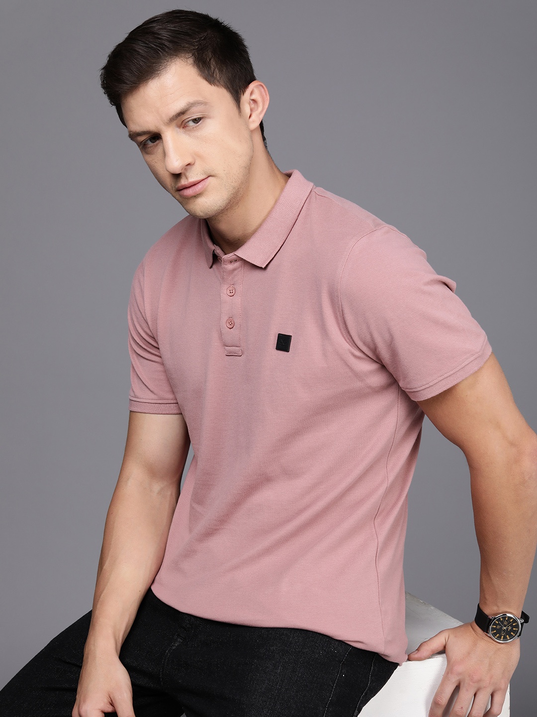 

WROGN Men Polo Collar Pure Cotton Slim Fit T-shirt, Rose