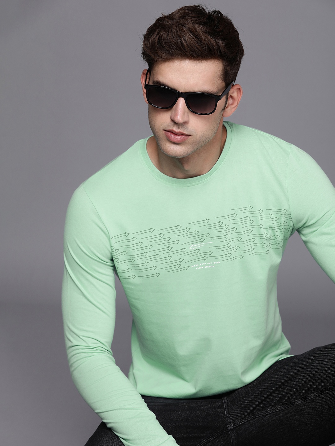 

WROGN Round Neck Slim Fit Printed T-shirt, Green